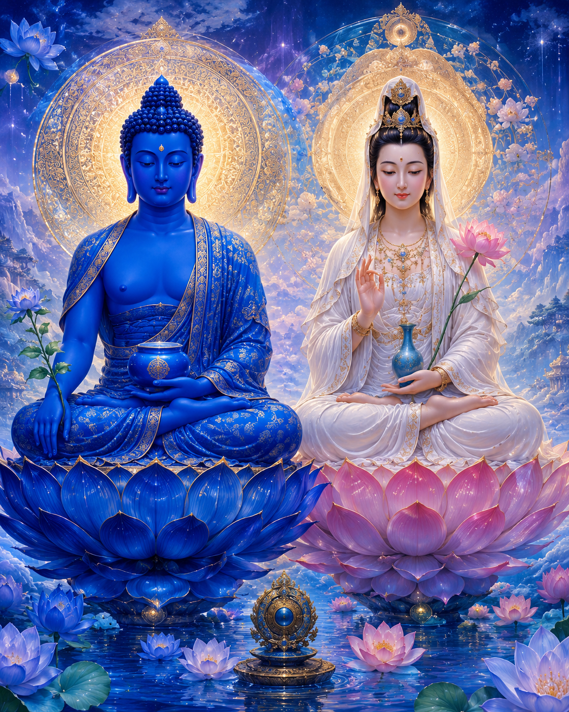 The Blue Medicine Buddha and Guan Yin
